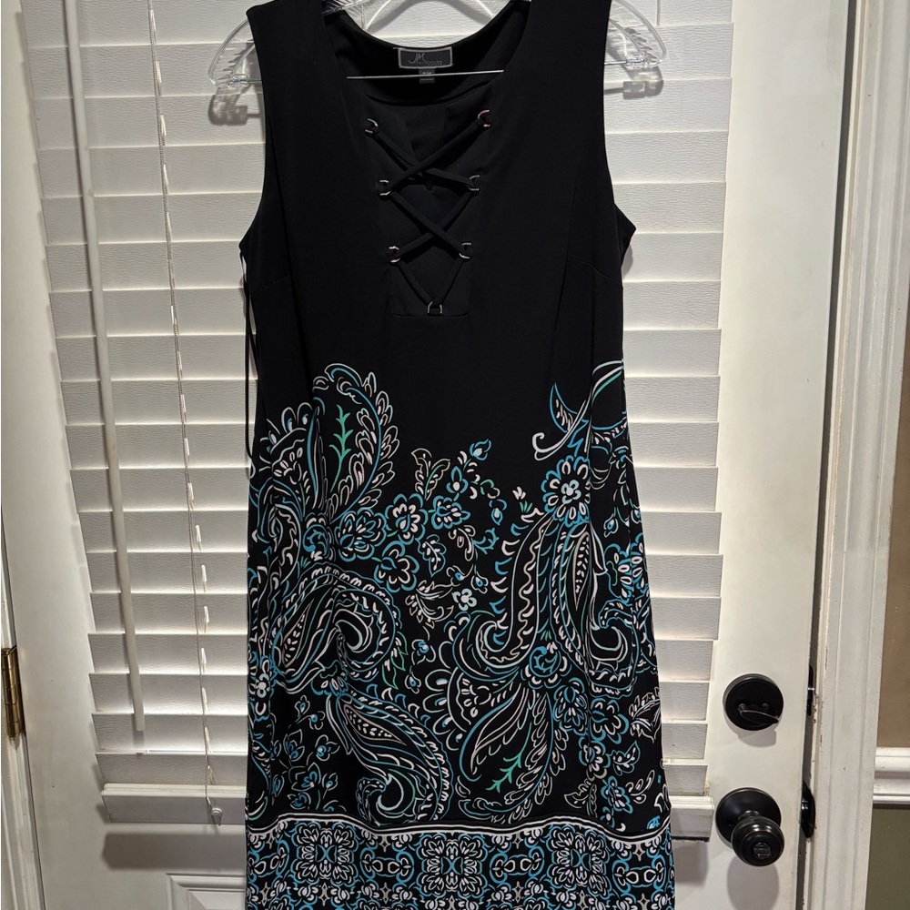 JM Collection Black and Blue Lace-Up Midi Dress - Picture 2 of 9